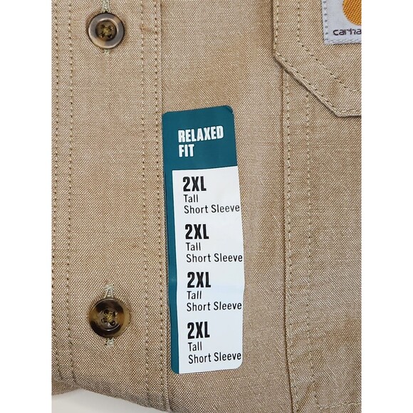 NWT Carhartt Rugged Flex Shirt Men's 2XLT Beige S/S Button Down Chambray Relaxed - Picture 8 of 9